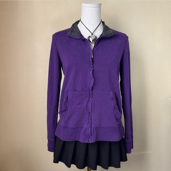 Calvin Klein purple ruffled zip up sweater with pockets - Picture 1 of 7